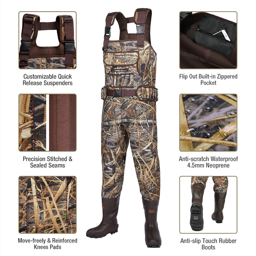 HISEA Hunting Waders Neoprene Chest Waders for Men with 800G Insulated Boots Waterproof Neoprene Bootfoot Waders